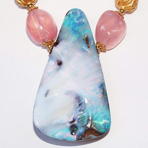 Australian Pastel Boulder Opal 18kt Agate Necklace - NWT - Picture 5 of 6